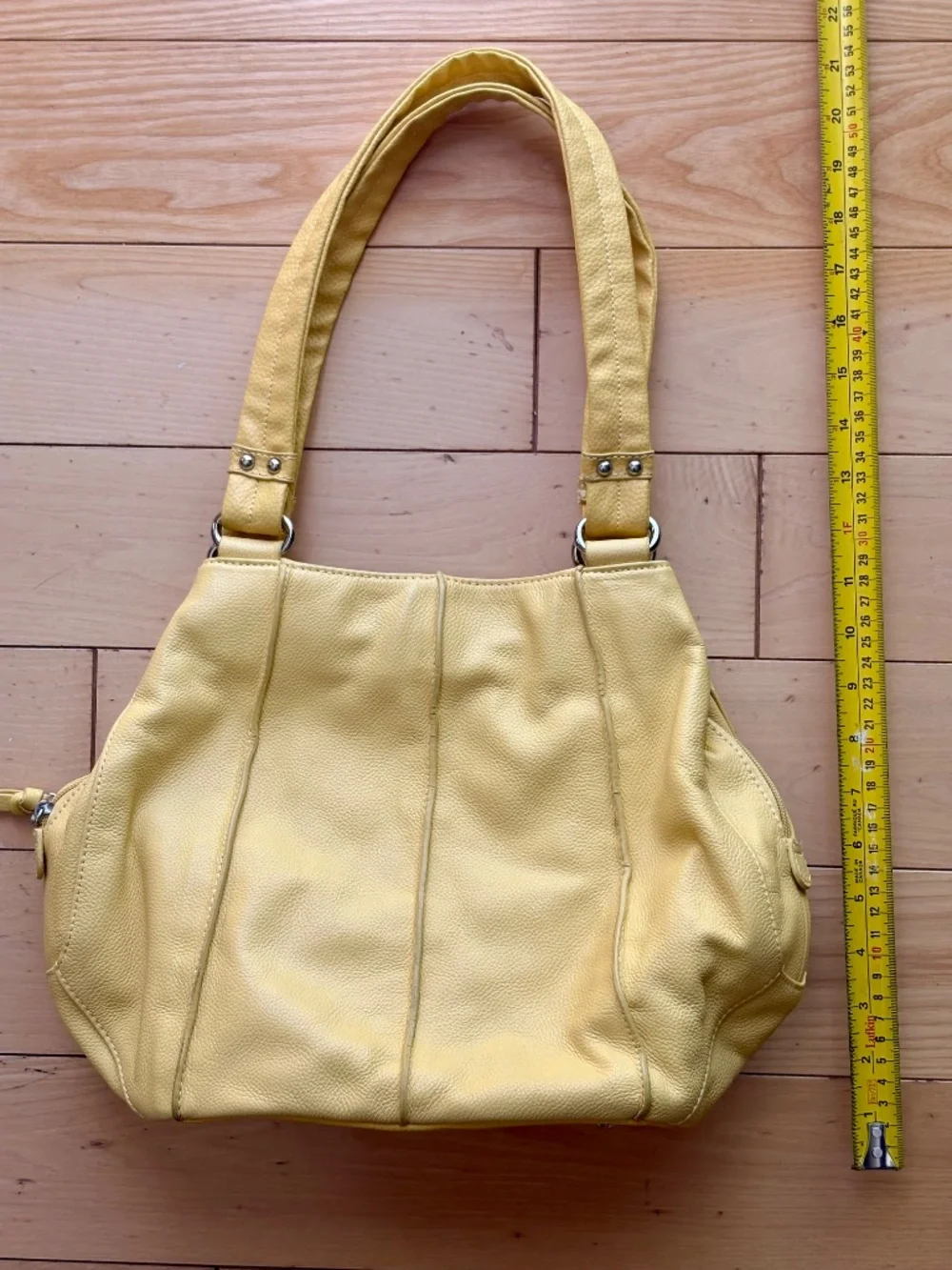 Tignanello Butter Yellow Pebble Leather Triple Entry Shoulder Bag - Picture 2 of 13